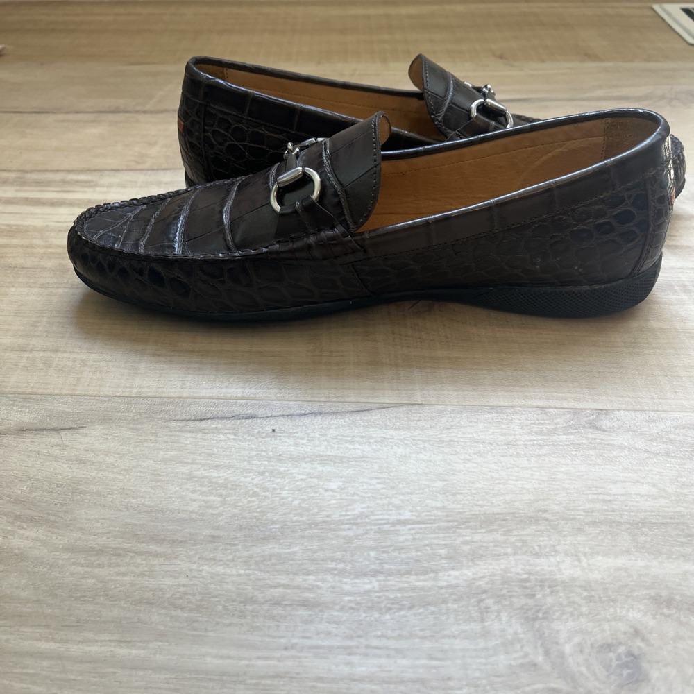 Peter Millar Dark Brown Crocodile Embossed Leather Loafer Men 9M Dress Shoes - Picture 6 of 16
